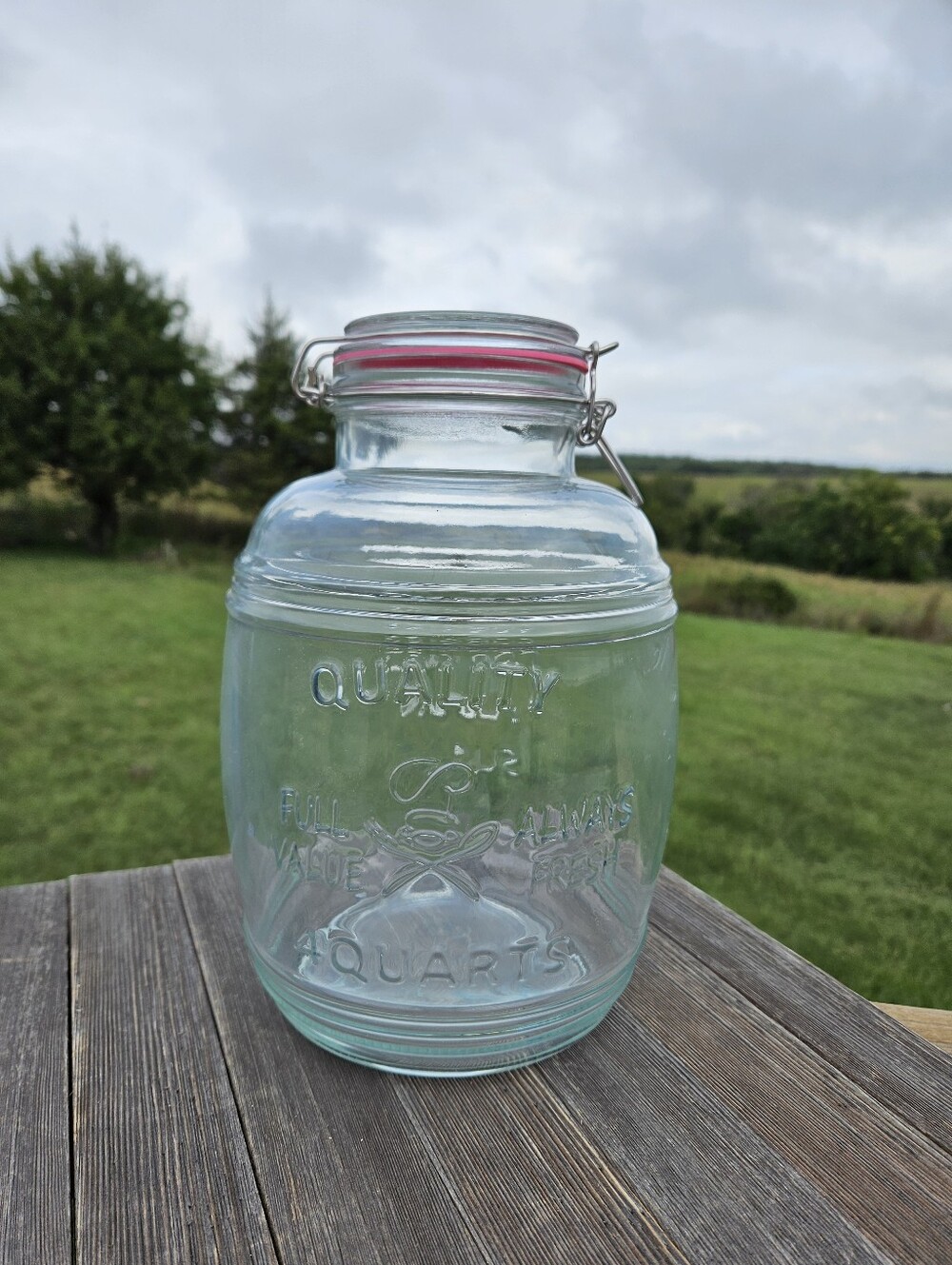 Vtg 4 Qt Glass Canister Jar Embossed Full Value Always Fresh Farmhouse Decor #re